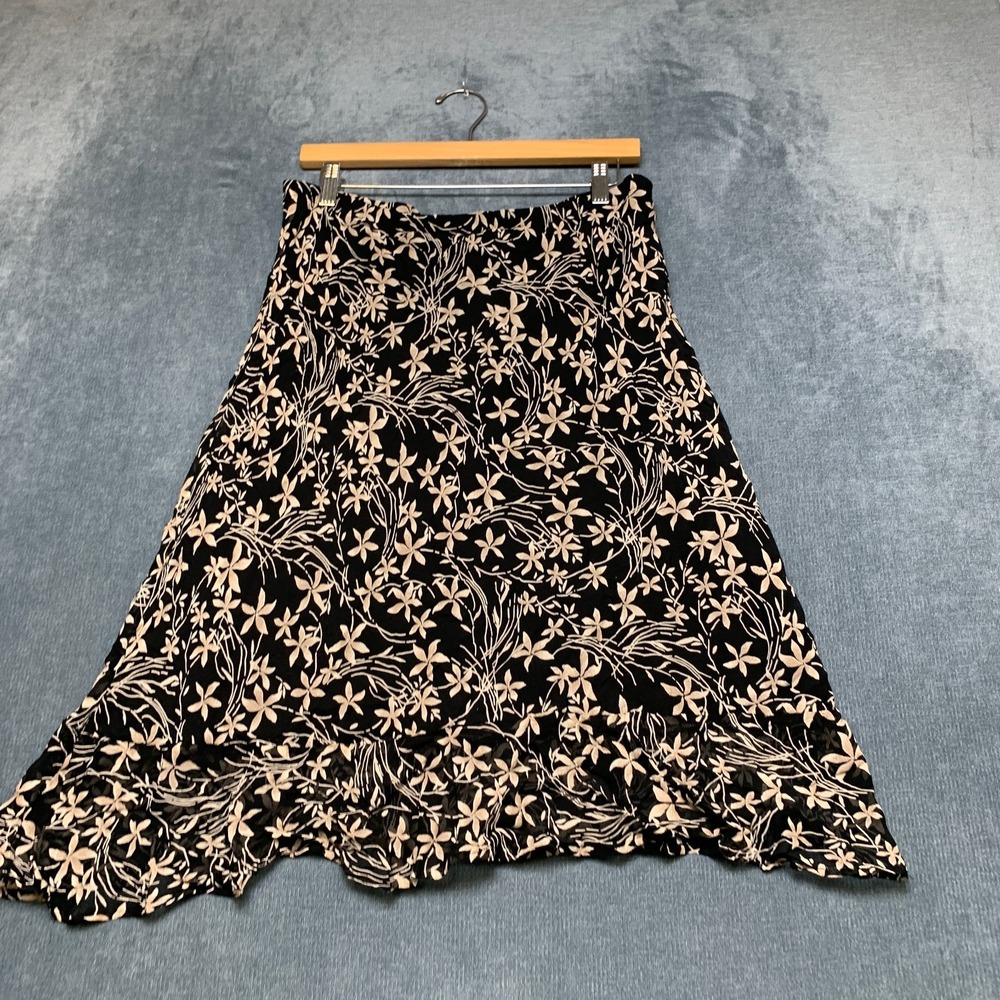 JM Collection by Jennifer Moore Mini Skirt Womens 8 Black Floral Rayon Pull On